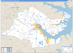 New Bern Metro Area Wall Map Basic Style 2026